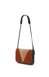 Shweshwe Clutch bag with cork black leather strap