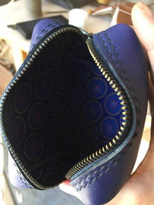 Navy Leather bag with shweshwe