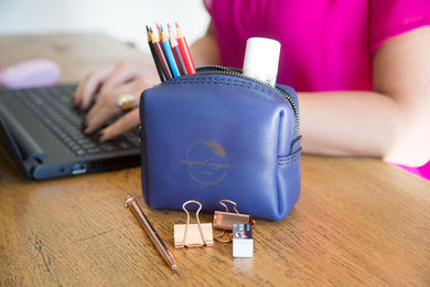 Navy Leather bag with shweshwe