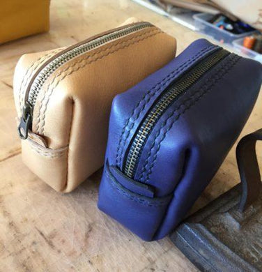 Tan & Blue mini leather bags shweshwe