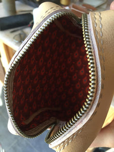 Tan Leather bag with shweshwe
